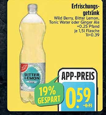 Erfrischungsgetränk Wild Berry, Bitter Lemon, Tonic Water oder Ginger Ale 1,5L