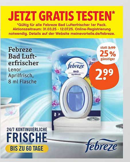 Febreze Bad Lufterfrischer Lenor Aprilfrisch, 8 ml Flasche