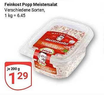 Feinkost Popp Meistersalat - verschiedene Sorten, je 200 g für nur 1,29 €