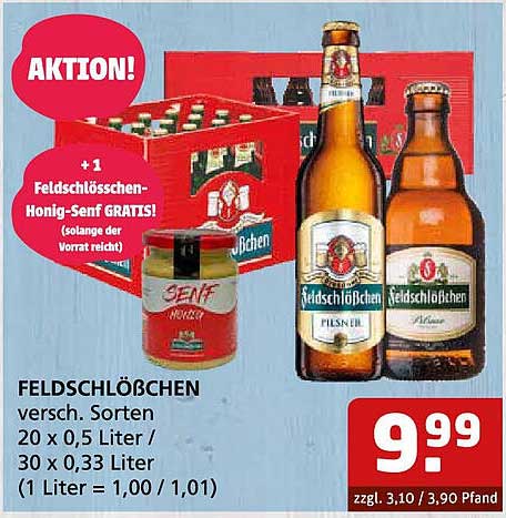 Feldschlößchen Bier, verschiedene Sorten, 20 x 0,5 Liter / 30 x 0,33 Liter