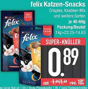 felix Katzen-Snacks - Crispies, Knabber-Mix und weitere Sorten je 40-60g Packung/Beutel