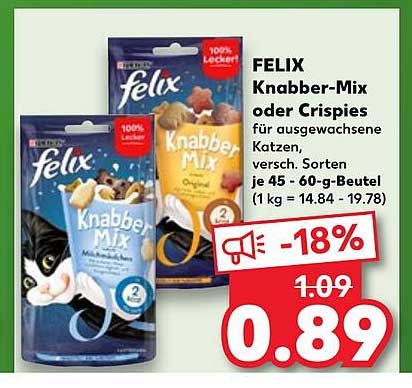 FELIX Knabber-Mix oder Crispies für ausgewachsene Katzen
