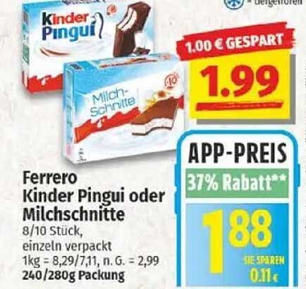 Ferrero Kinder Pingui oder Milch-Schnitte 8/10 Stück