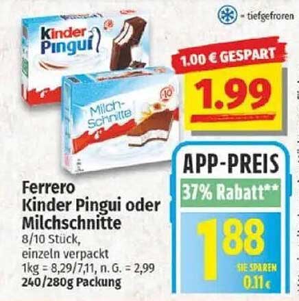 Ferrero Kinder Pingui oder Milch-Schnitte