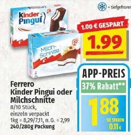 Ferrero Kinder Pingui oder Milchschnitte 8/10 Stück