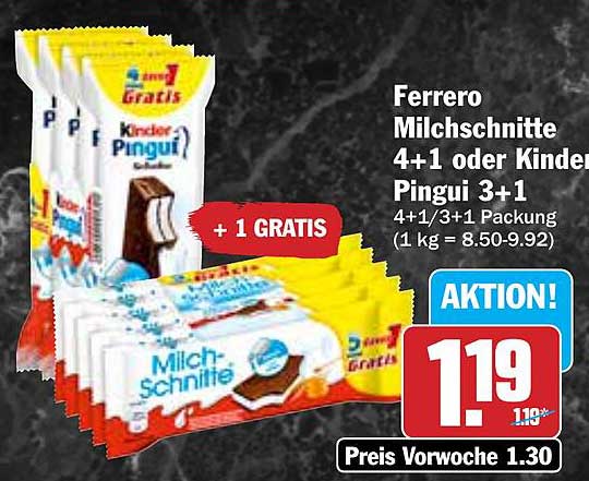 Ferrero Milchschitte 4+1 oder Kinder Pingui 3+1