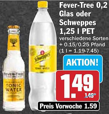 Fever-Tree 0,2 Glas oder Schweppes 1,25 l PET