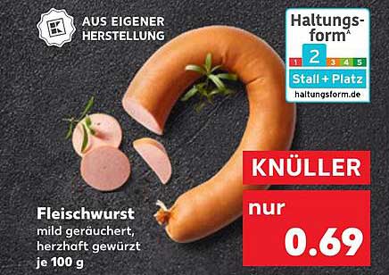Fleischwurst mild geräuchert, herzhaft gewürzt je 100 g