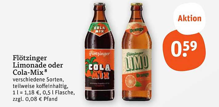 Flötzinger Limonade oder Cola-Mix 0,5 l Flasche