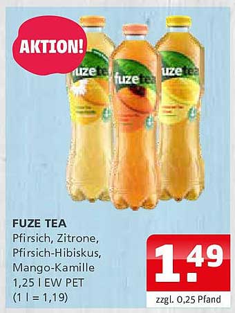 FUZE TEA - Pfirsich, Zitrone, Pfirsich-Hibiskus, Mango-Kamille 1,25 l