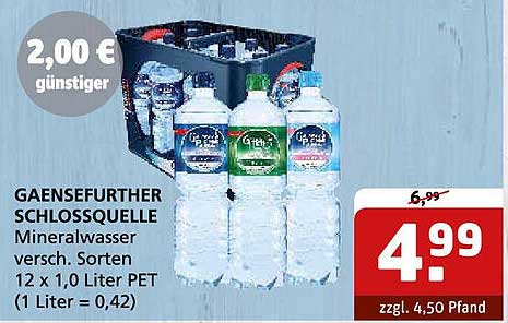 GAENSEFURTHER SCHLOSSQUELLE Mineralwasser 12 x 1,0 Liter PET