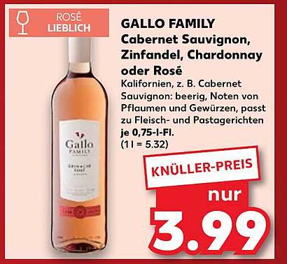 GALLO FAMILY - Cabernet Sauvignon, Zinfandel, Chardonnay oder Rosé