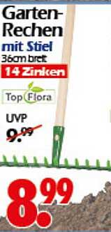 Garten-Rechen mit Stiel, 36 cm breit, 14 Zinken