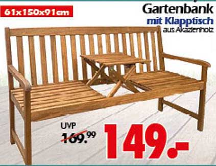 Gartenbank mit Klapptisch aus Akazienholz