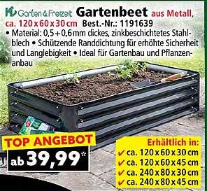 Gartenbeet aus Metall, ca. 120 x 60 x 30 cm