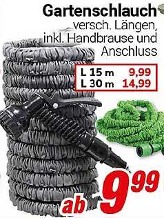 Gartenschlauch versch. Längen, inkl. Handbrause und Anschluss