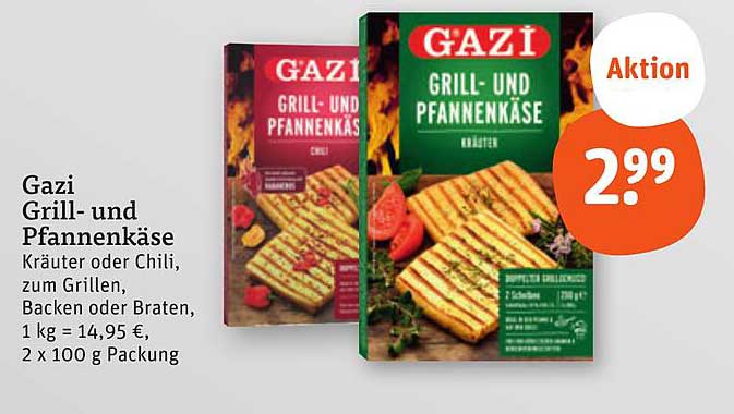 Gazi Grill- und Pfannenkäse Kräuter oder Chili, 2 x 100 g