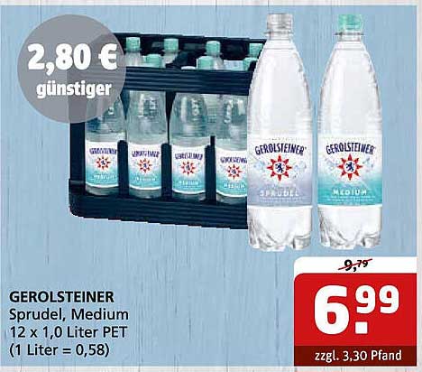 GEROLSTAINER Sprudel, Medium 12 x 1,0 Liter PET