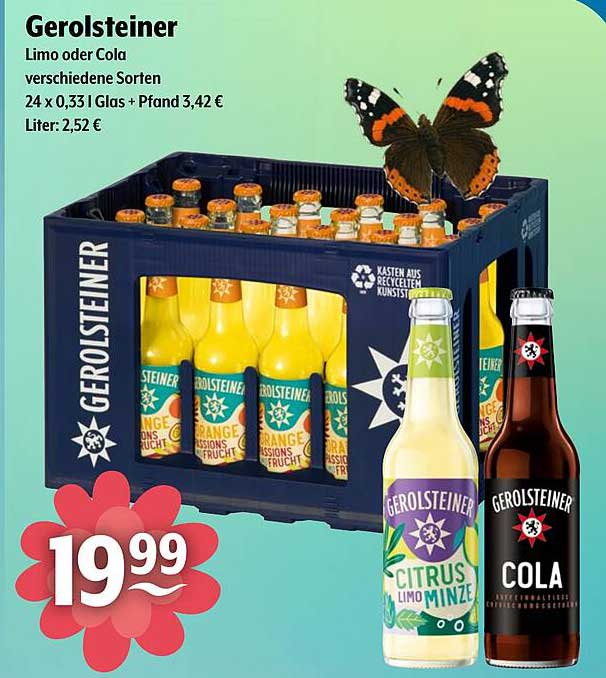 Gerolsteiner Limo oder Cola aus 24 x 0,33 l Glas + Pfand