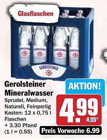 Gerolsteiner Mineralwasser Sprudel, Medium, Naturbelassen, Feinperlig - Kasten mit 12 x 0,75 l Flaschen