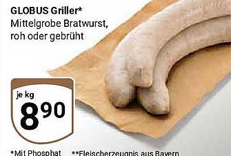 GLOBUS Griller* Mittelgrobe Bratwurst, roh oder gebrüht
