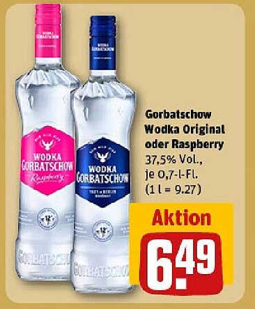 Gorbatschow Wodka Original oder Raspberry 37,5% Vol, je 0,7-L-Fl.