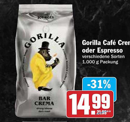 Gorilla Café Crema oder Espresso - verschiedene Sorten 1.000 g Packung