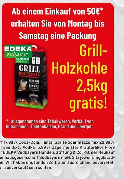Grill-Holzkohle 2,5kg gratis bei einem Einkauf von 50€