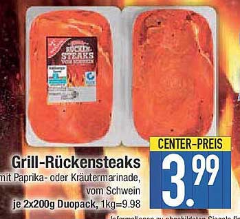 Grill-Rückensteaks mit Paprika- oder Kräutermarinade, vom Schwein