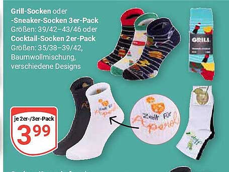 Grill-Socken oder Sneaker-Socken 3er-Pack
