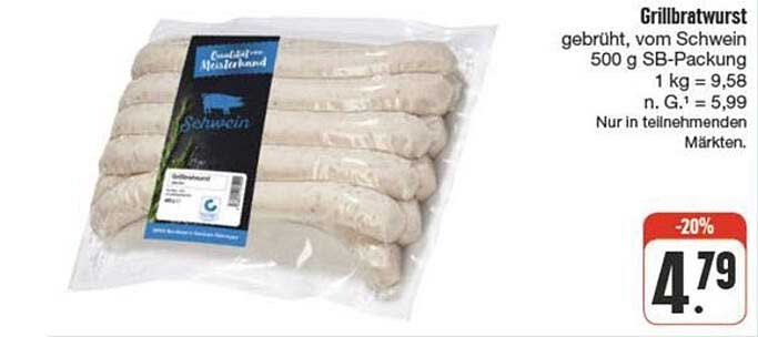 Grillbratwurst gebrüht, vom Schwein 500 g SB-Packung