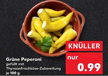 Grüne Peperoni gefüllt mit Thymianfrischkäse-Zubereitung je 100 g