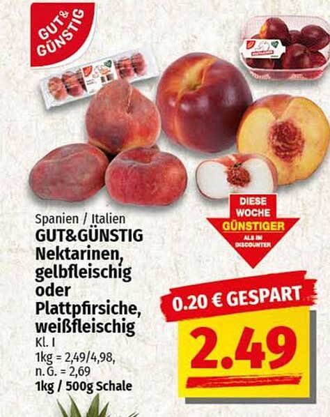 GUT& GÜNSTIG Nektarinen, gelbfleischig oder Plattpfirsiche, weißfleischig