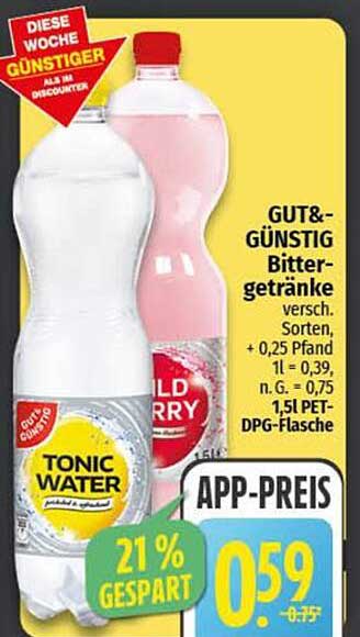 GUT&GÜNSTIG Bittergetränke assortiert - Tonic Water und Wild Berry