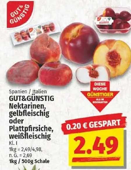 GUT&GÜNSTIG Nektarinen oder Plattpfirsiche, 500g Schale
