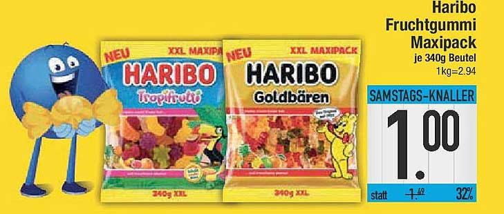 Haribo Fruchtgummi Maxipack - Tropifrutti und Goldbären - je 340g Beutel