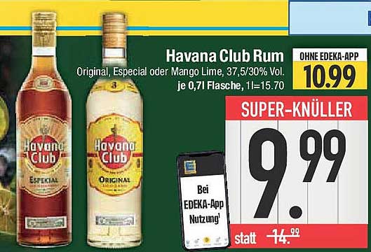 Havana Club Rum, original, Especial oder Mango Lime, 0,7 l Flasche