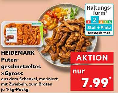 HEIDEMARK Putengeschnetzeltes »Gyros« aus dem Schenkel, mariniert, mit Zwiebeln, zum Braten je 1-kg-Pack.