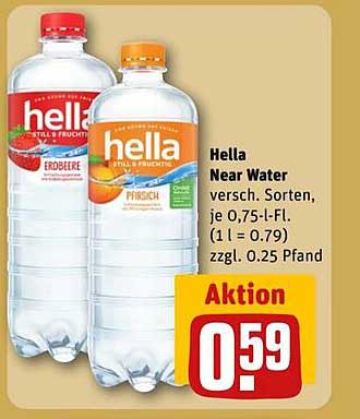 Hella Near Water, 0,75 l Flasche, verschiedene Sorten (Erdbeere, Pfirsich)