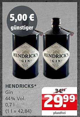 HENDRICKS* Gin 44% Vol. 0,7 l - jetzt für 29,99 €
