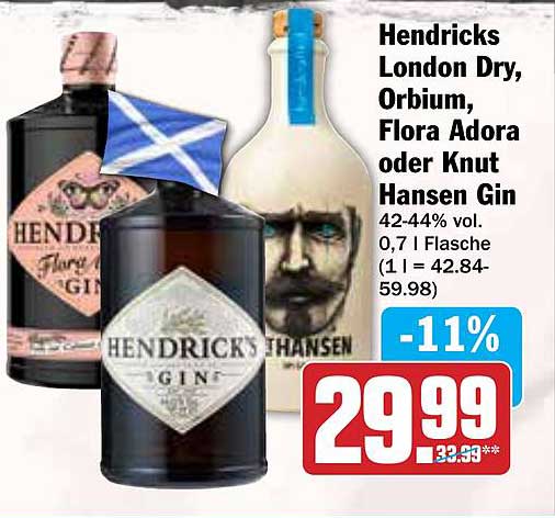 Hendricks London Dry, Orbium, Flora Adora oder Knut Hansen Gin 0,7 l Flasche