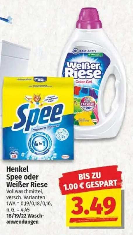 Henkel Spee oder Weißer Riese Vollwaschmittel - Bis zu 1,00 € gespart!