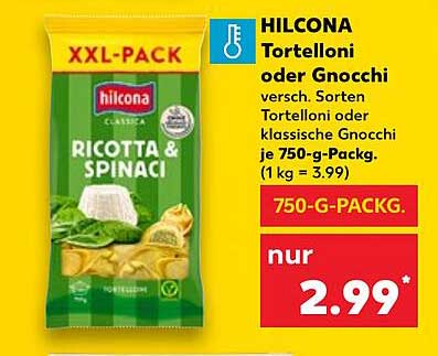 HILCONA Tortelloni oder Gnocchi - Ricotta & Spinat, 750-g-Pack