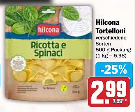 Hilcona Tortelloni Ricotta e Spinaci 500 g