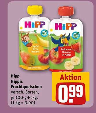 Hipp Hippis Fruchtquetschen 100-g-Päckchen, verschiedene Sorten
