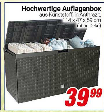 Hochwertige Auflagenbox aus Kunststoff, in Anthrazit, 114 x 47 x 59 cm (ohne Deko)