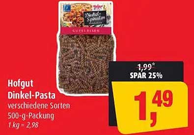 Hofgut Dinkel-Pasta verschiedene Sorten 500-g-Packung