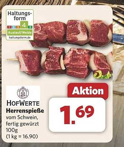 HOFWERTE Herrenspieße vom Schwein, fertig gewürzt, 100g
