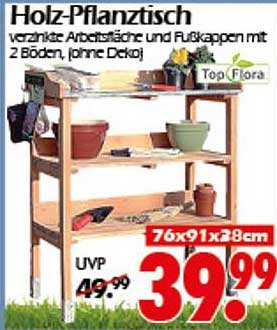 Holz-Pflanztisch verzinkte Arbeitsfläche und Fußkappen mit 2 Böden (ohne Deko)