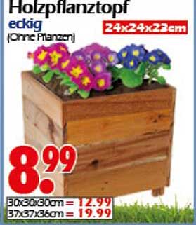 Holzpflanztopf eckig (24x24x22cm, ohne Pflanzen)